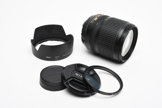 Nikon AF-S Nikkor 18-105mm F3.5-5.6G ED VR Zoom Lens, Hood +UV, Great!