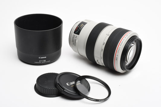 Canon EF 70-300mm f4-5.6L IS USM, hood, caps, UV, Great! Mint-
