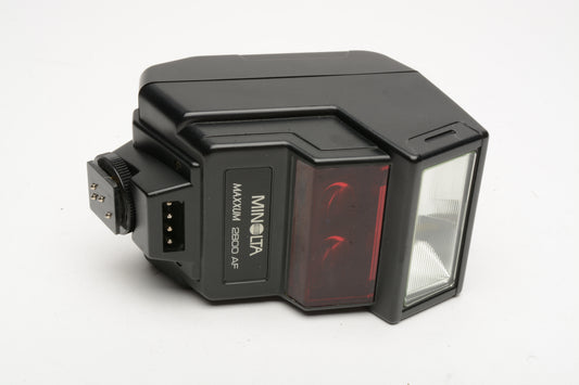 Minolta Maxxum AF 2800AF flash, case, diffuser, manual, tested, Nice!