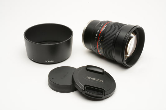 Rokinon 85mm f1.4AS IF UMC Sony E-Mount, Caps+Hood