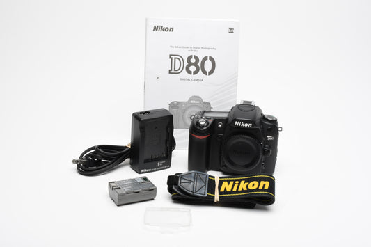 Nikon D80 DSLR body, batt+charger+strap, 4798 Acts, + Manual