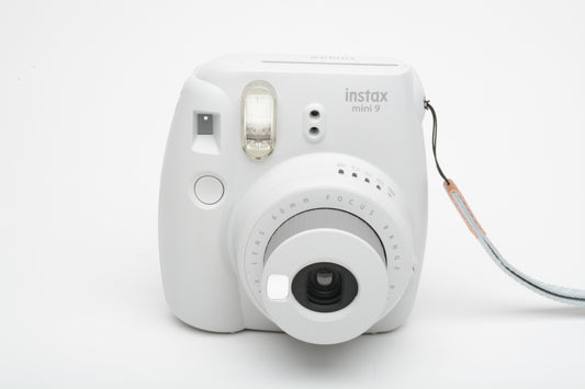 Fujifilm Instax Mini 9 Instant Film Camera - White w/wrist strap, clean