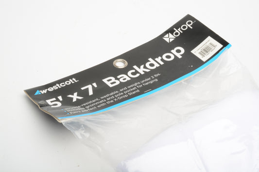 Westcott Drop 5x7 Backdrop white, w/Grommets and pole pocket, New