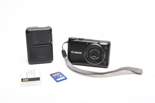 Canon Powershot A2200 14.1MP Digital Point&Shoot (Black), Batt+charger+SD Tested