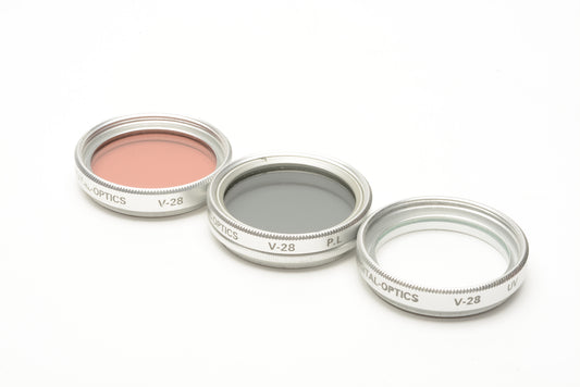 Digital Optics Set of 3 V28 28mm filters UV, Polarizing, F-DL, clean