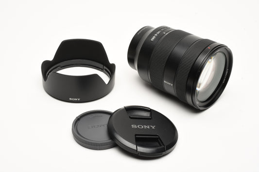 Sony FE 24-105mm f4 GM OSS zoom lens, hood, caps, Very clean & sharp