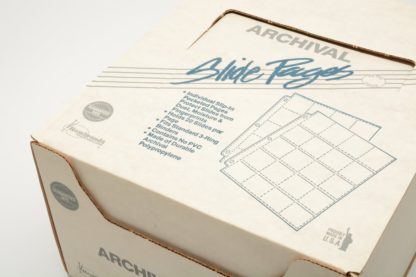 250X Rembrandt Archival sheets holds 20X 35mm slides, 3 hole perf, top loaded