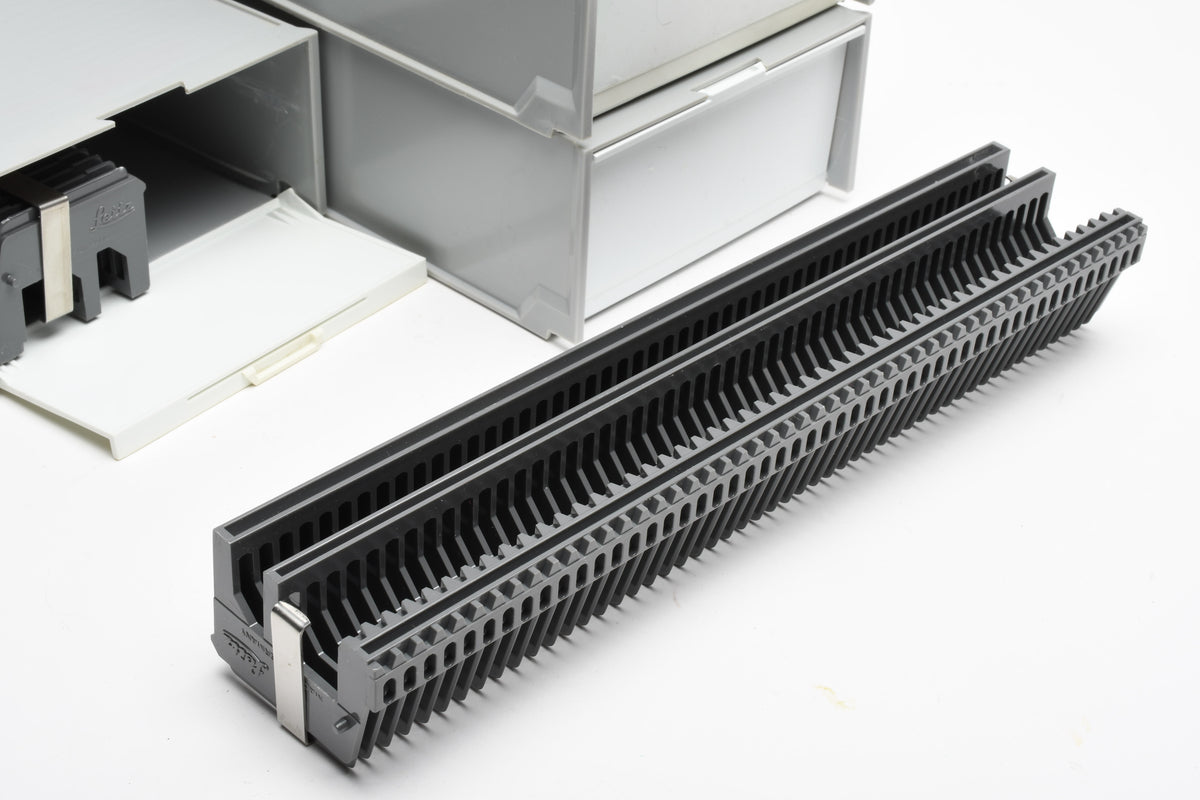 3X Leica Leitz straight slide trays holds 100 35mm slides (2x 50 slot trays per box, 3 boxes)