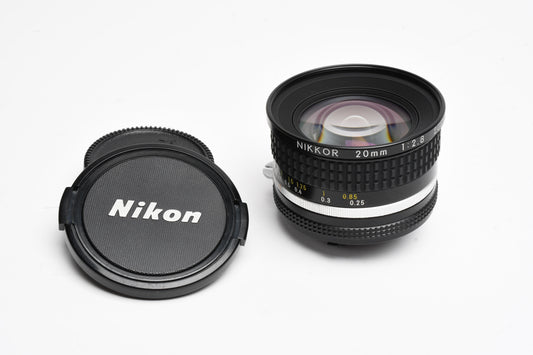 Nikon Nikkor 20mm f2.8 Ai-S Prime Lens, Caps, Clean!