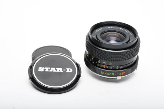 Star-D MC 28mm f2.8 wide lens for Minolta MD Mount + Caps