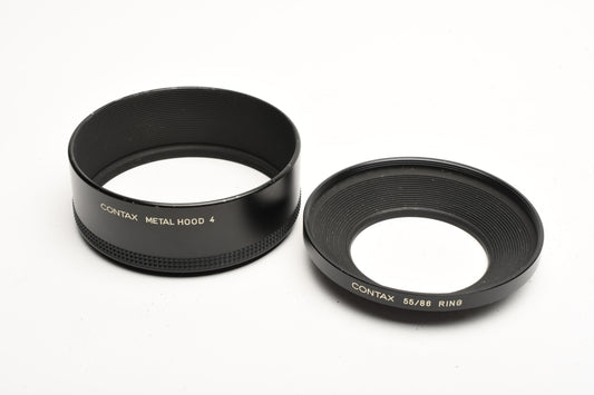 Contax Metal Lens Hood 4 w/55/86 Ring adapter, clean