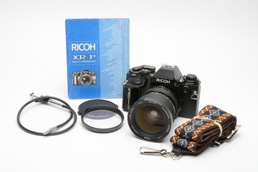 Ricoh XR-P 35mm SLR w/Access 28-70mm zoom lens, manual, strap, tested, great!