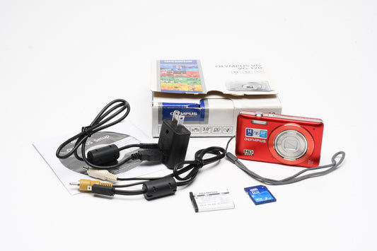 Olympus VG-120 14MP Digital Point&Shoot w/2GB SD, Batt+charger (Red), Boxed