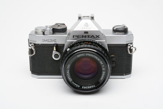 Pentax MX 35mm SLR w/50mm f/2 lens +New seals, strap, Sky, tested