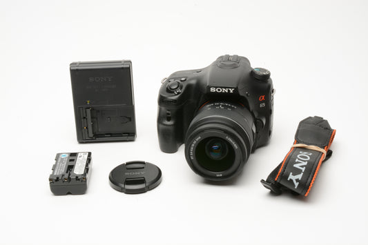Sony A65 SLT-A65V w/18-55mm zoom, 2batts, charger, UV, Only 8227 Acts!