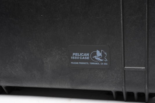 Pelican 1550 Black weatherproof case 20.7 × 17.2 × 8.4", clean, w/cut-up foam