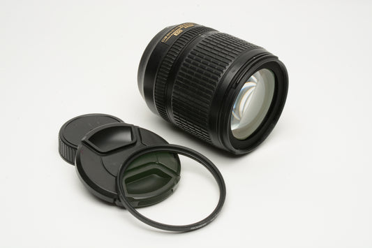Nikon AF-S 18-105mm f3.5-5.6G ED DX VR zoom lens, caps, UV, Great