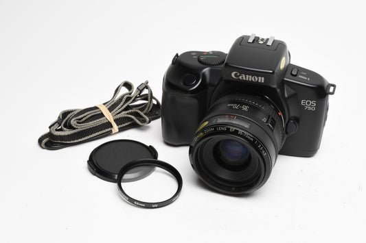 Canon EOS 750 35mm SLR w/35-70mm f3.5-4.5 Zoom Lens, Strap