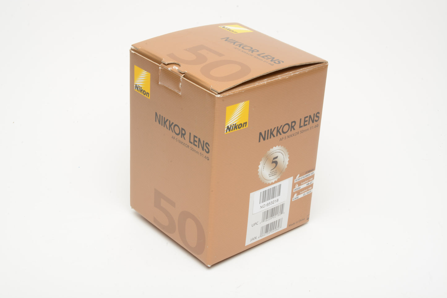 Nikon AF-S Nikkor 50mm f1.4G Lens, caps +HB-47 lens hood Mint, Boxed