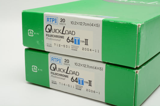 2X Fujifilm Fujichrome Quick Load 64T Type II RTPII 4x5 20, Expired 2006
