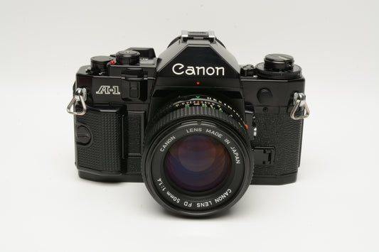 Canon A-1 A1 35mm SLR w/50mm F1.4 FD lens, new seals, Mint- WOW!
