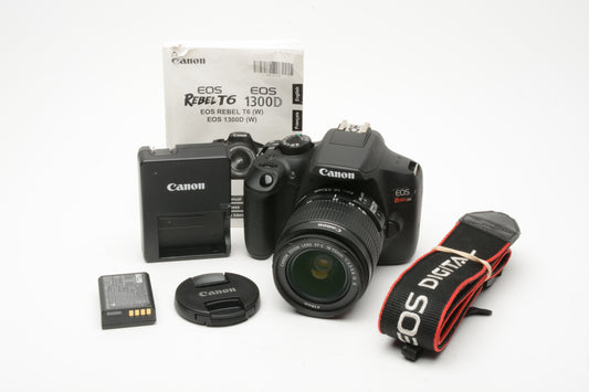Canon Rebel T6 18MP DSLR w/18-55mm f3.5-5.6 IS II, Batt+charger Only 264 Acts!