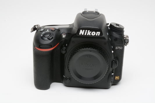Nikon D750 DSLR Body, batt+charger+strap+manual, clean, Only 6994 Acts!