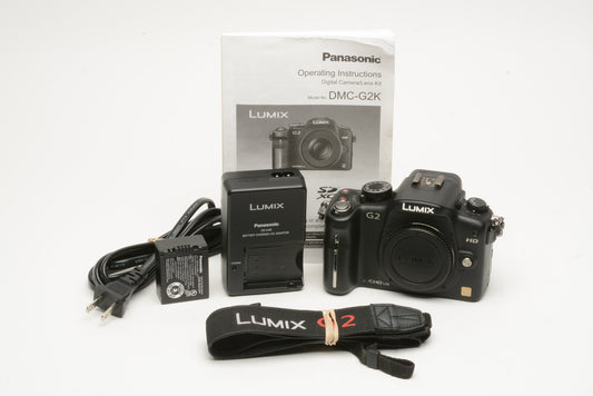 Panasonic Lumix G2 HD Digital Camera body, 2 batts+charger+strap+manual, Nice!