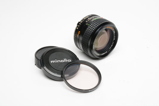 Minolta MD Rokkor-X 50mm f1.4 PG prime lens w/caps