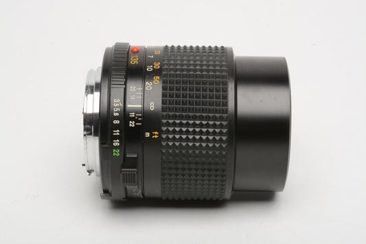 Minolta 135mm f3.5 MD mount prime lens, caps, clean and sharp