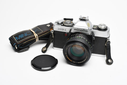 Minolta XG-1 35mm SLR w/ MD 50mm f1.7 Lens, Strap, New Seals, Good!