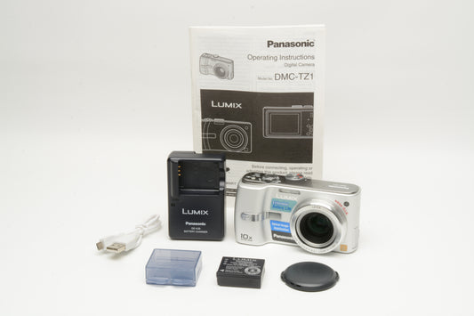 Panasonic Lumix DMC-TZ1 5MP Digital Point&Shoot, batt+charger+manual