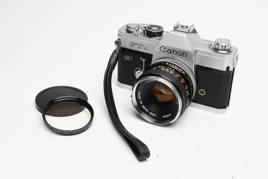 Canon FTb QL 35mm SLR w/ Canon FD 50mm f1.8 Lens, New Seals, Read*