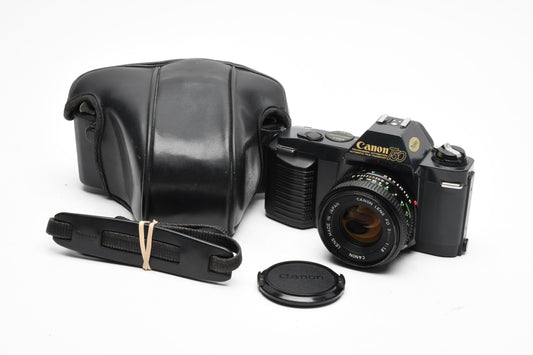 Canon T50 35mm SLR, w/50mm f1.8 FD, Case, Strap, Tested, Nice