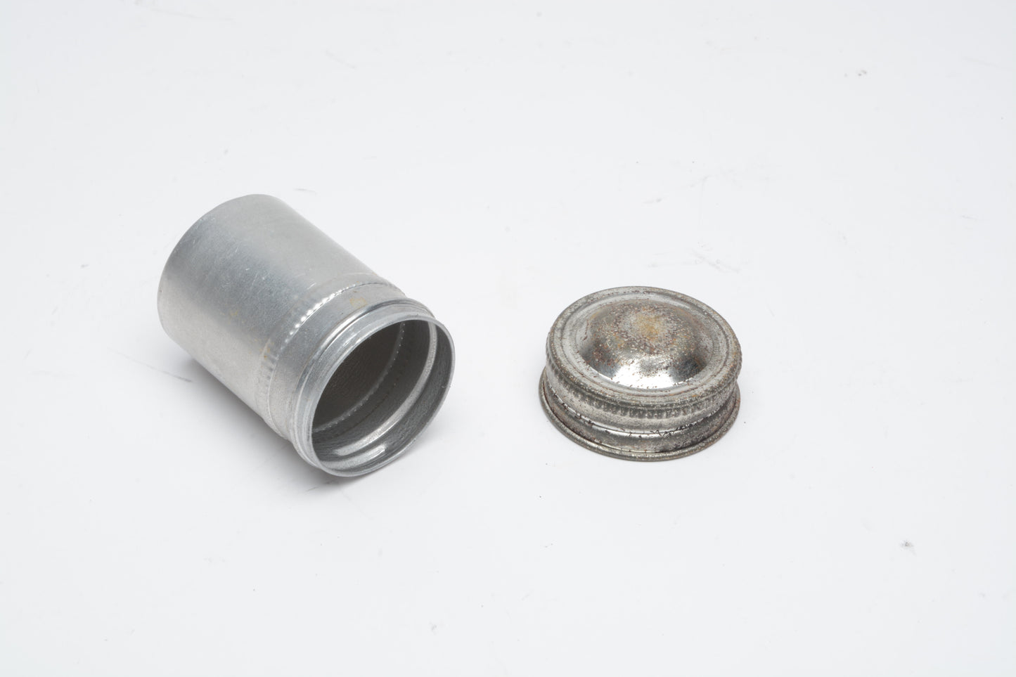 6X metal film canister for 35mm film, clean, silver