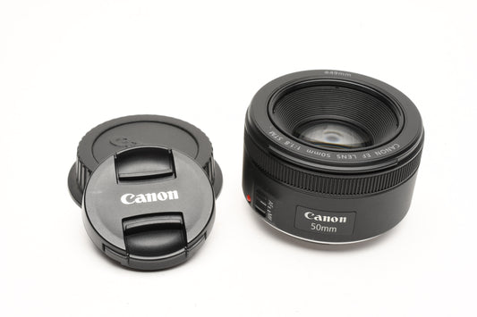 Canon EF 50mm f1.8 STM prime lens, caps, barely used, Mint-