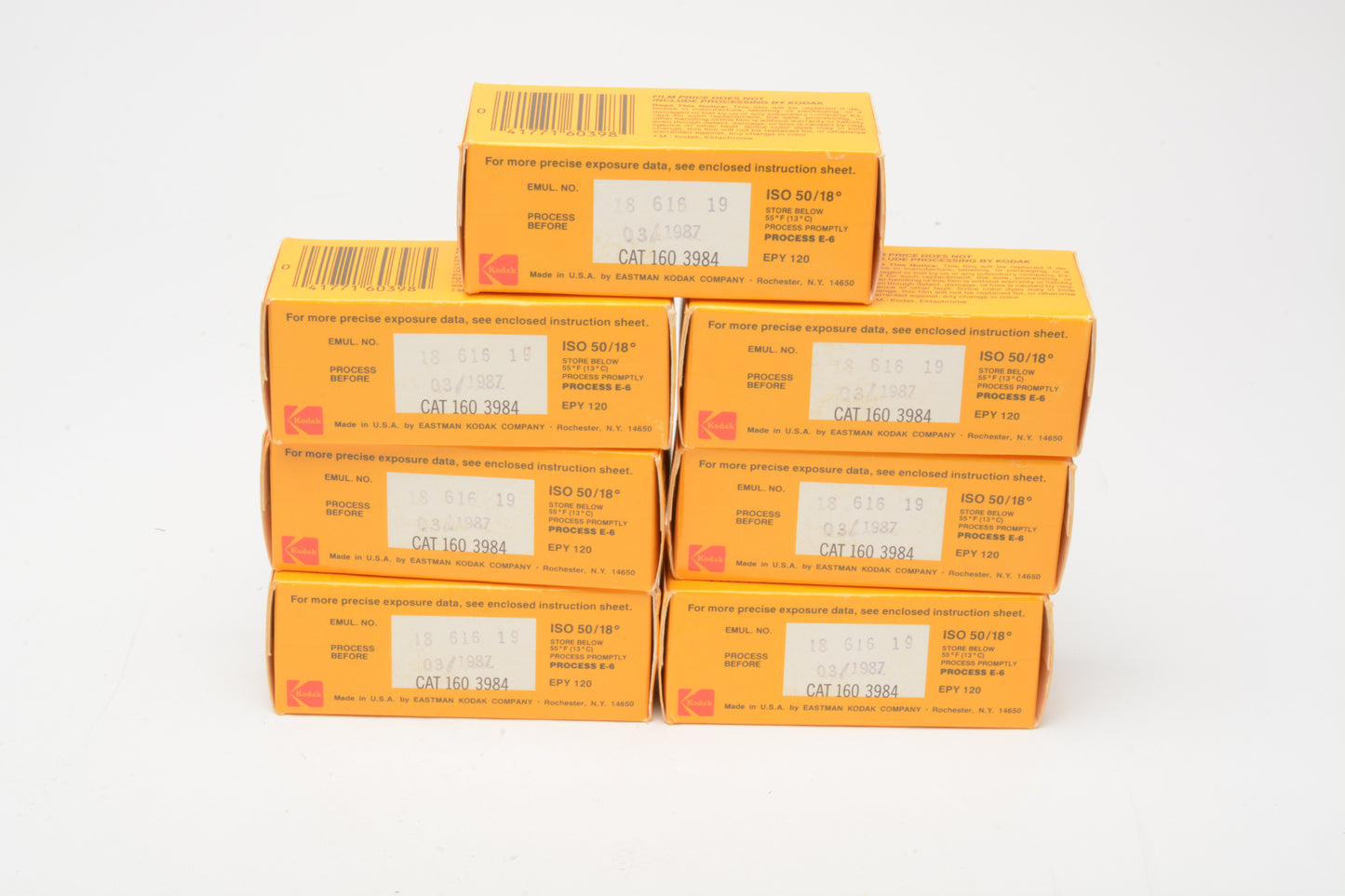 7X Rolls of Kodak Ektachrome EPY 120 50 ASA Tungsten film Exp. 03/1987