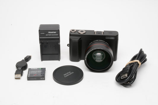 CMOS DC101 4K Digital Camera w/batt, charger, USB, +Wide lens, Tested