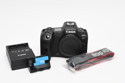 Canon EOS R5 Mirrorless body, batt+charger <5 Acts! New - Never Used