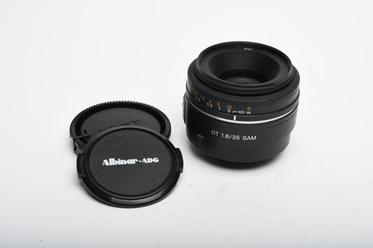 Sony AF 35mm f1.8 DT SAM lens, caps, Good! For A-Mount