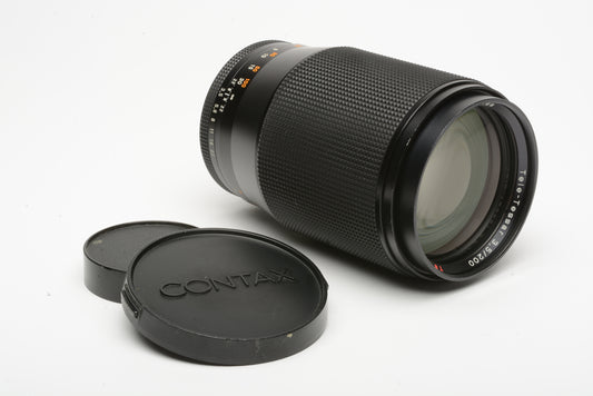 Contax Tele-Tessar 200mm f3.5 AEG T* lens for Contax/Yashica mount, hood, caps