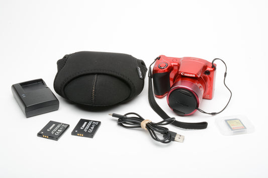 Canon PowerShot red SX410 IS digital Point&Shoot w/2batts