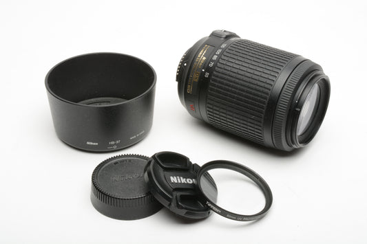 Nikon AF-S 55-200mm f4-5.6G ED VR DX, caps, UV filter, Hood, Mint- Nice!