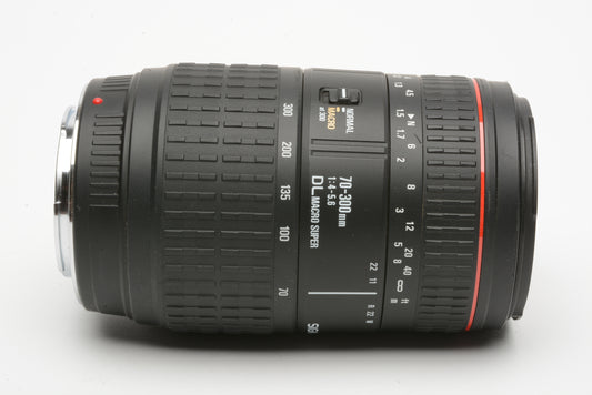 Sigma AF 70-300mm f4-5.6 DL Macro Super lens Maxxum or Sony Mount, hood+caps