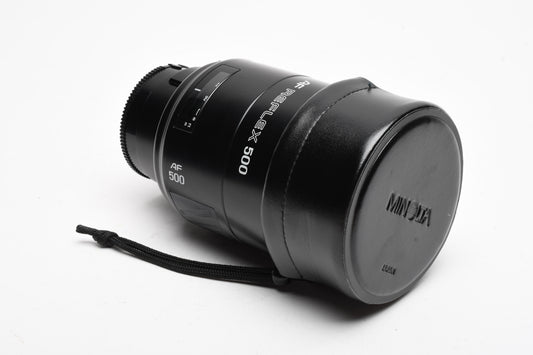 Minolta Maxxum AF 500mm F8 Reflex lens, UV+PL, case, Clean!