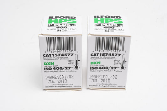 2X Rolls Ilford HP5 Plus 400ASA 135-36 B&W 35mm Film, Expired 07/2018