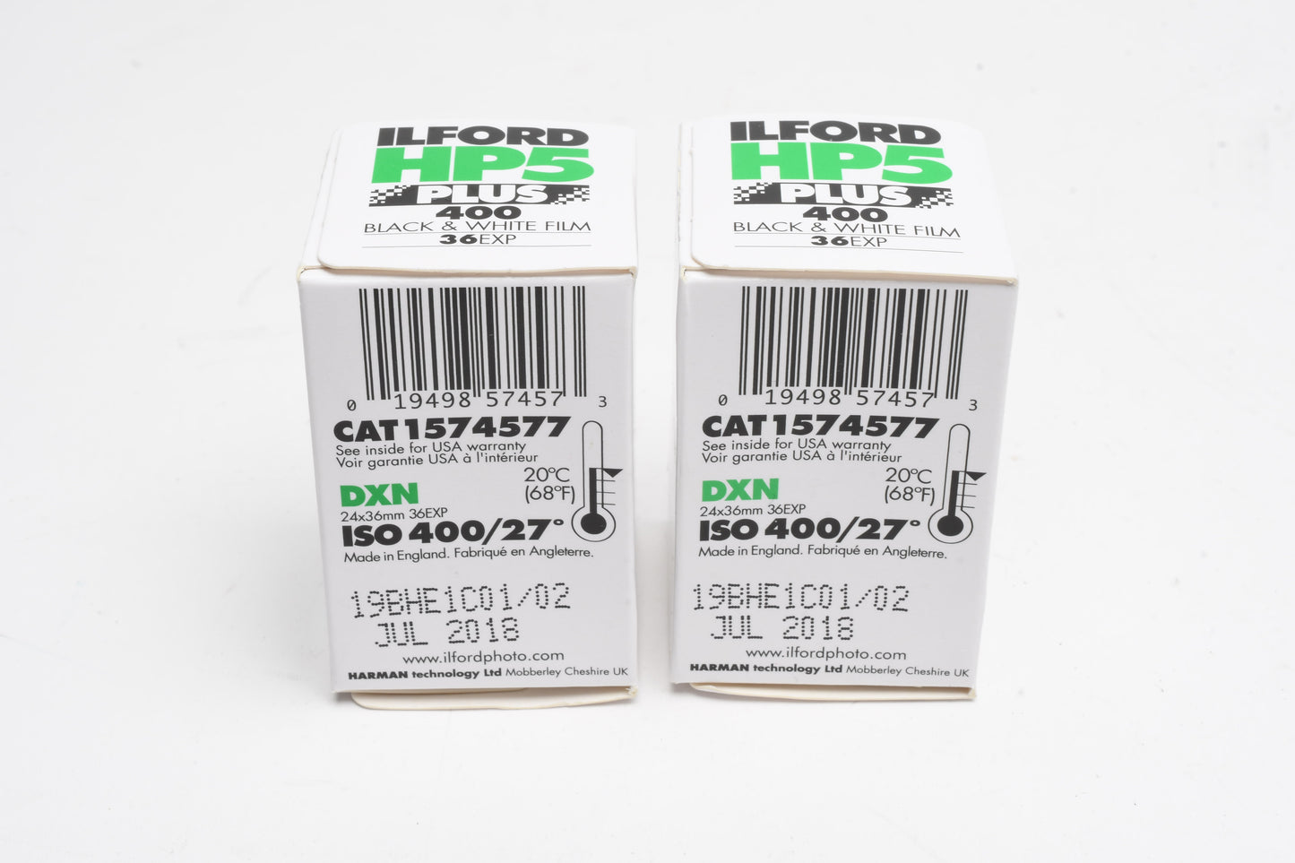 2X Rolls Ilford HP5 Plus 400ASA 135-36 B&W 35mm Film, Expired 07/2018