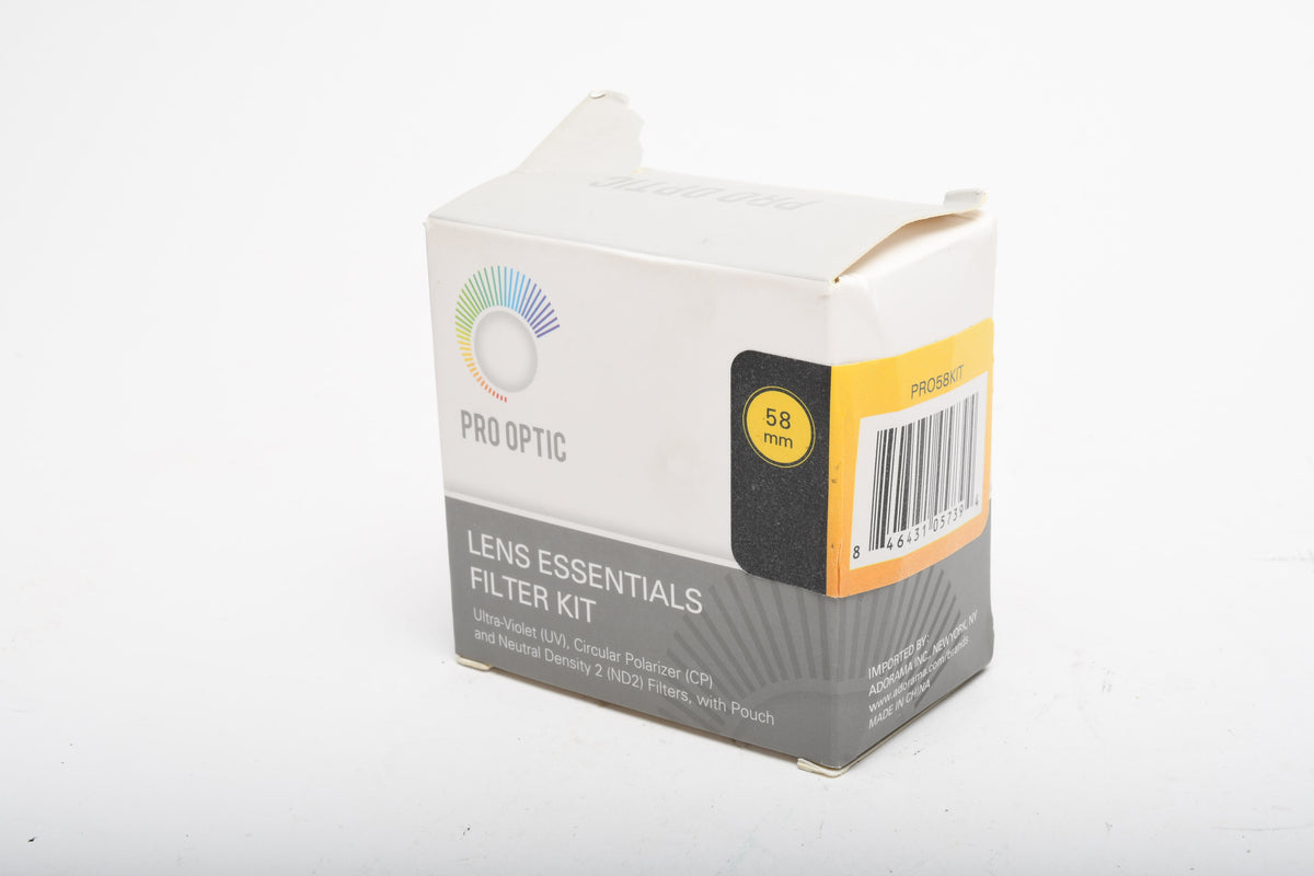 Pro Optic set of 3 58mm filters: UV, CPL and ND2, In case, Boxed, New