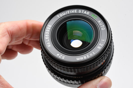 Tou Five Star MC Auto 28mm f2.8 Canon FD Mount Wide angle lens, Caps+Case
