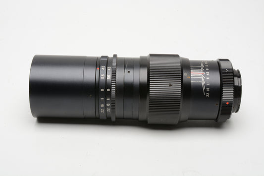 Lentar 200mm f4.5 T-Mount Adapter Exakta Mount Pre-set lens, case, good!